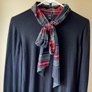 J.Crew Black Sweater with Tartan Scarf Tie